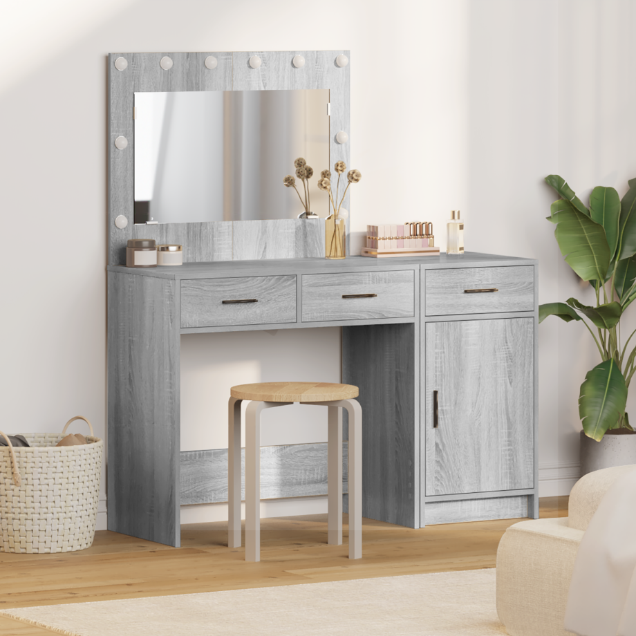 vidaXL 2-delige kaptafelset met LED - Grijs Sonoma Hout afbeelding 1