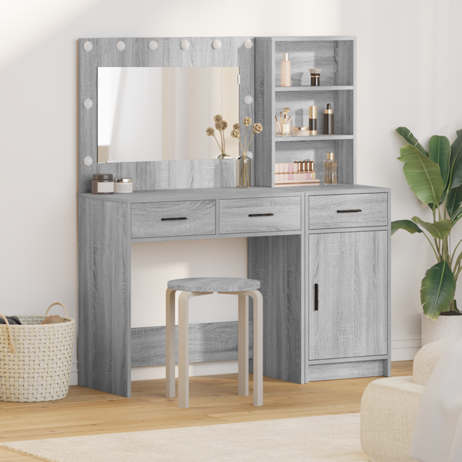 vidaXL 2-delige kaptafelset met LED in Grijs Sonoma Hout afbeelding 1