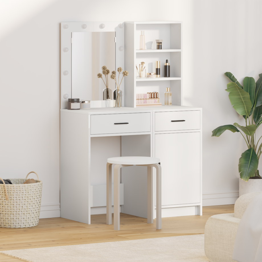 vidaXL 2-delige kaptafelset met LED - Witte hout afbeelding 1