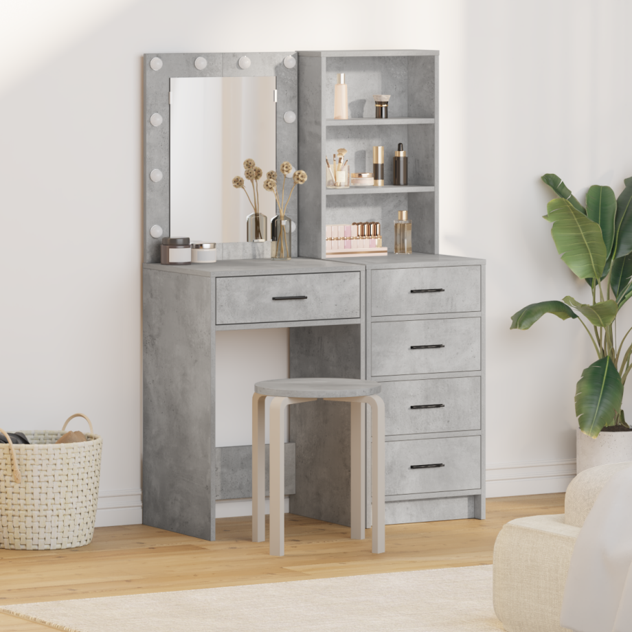 vidaXL 2-delige make-up tafelset met LED in Beton Grijs afbeelding 1