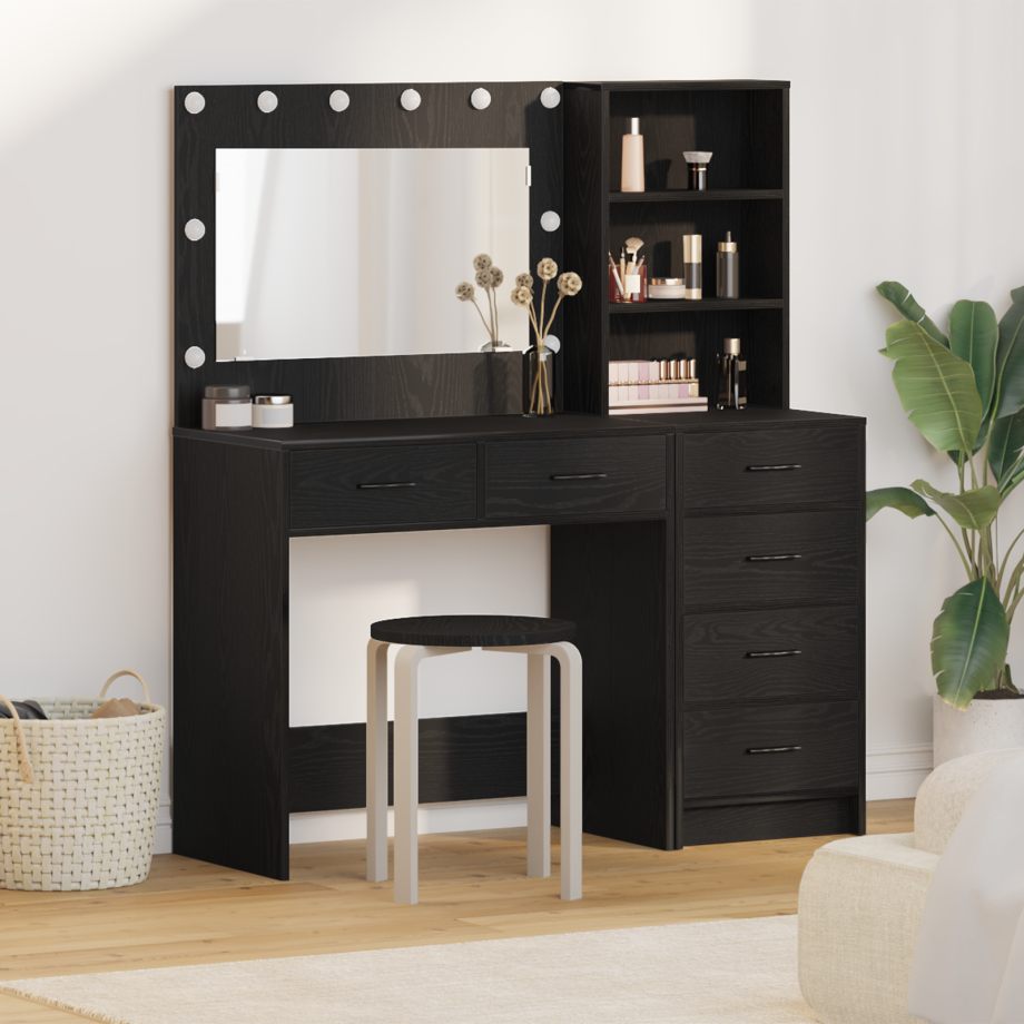 vidaXL 2-delige make-uptafelset met LED zwart hout afbeelding 1