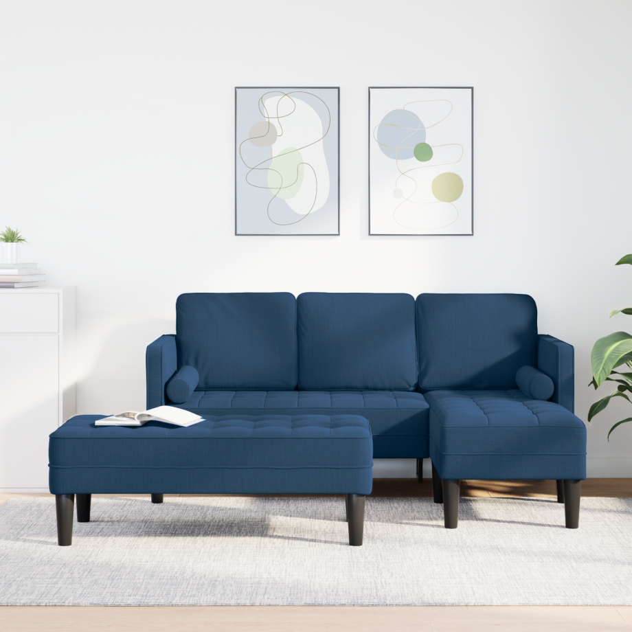 vidaXL 2-delige Sofa Set met Kussens in Blauwe Stof afbeelding 1