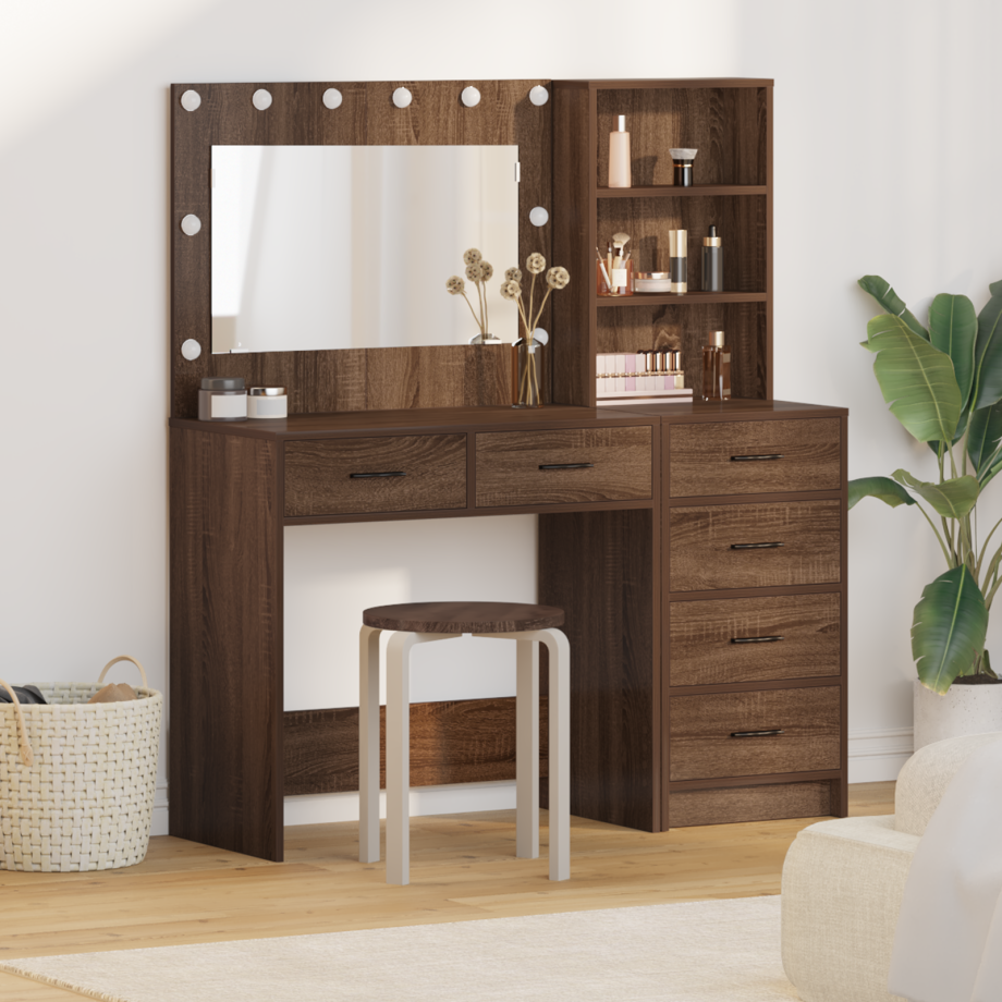 vidaXL 2-Persoons Kaptafel Set met LED Zwart Eiken Geëngineerd Hout afbeelding 1