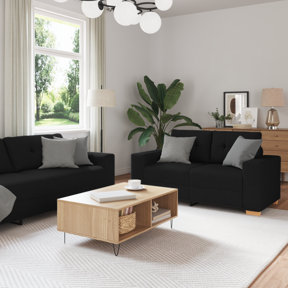 vidaXL Bank 3 pcs Zwart 221 x 80 x 80 cm Linnen-mix stof vidaXL Bank 3 pcs Zwart 221 x 80 x 80 cm Linnen-mix stof afbeelding 1