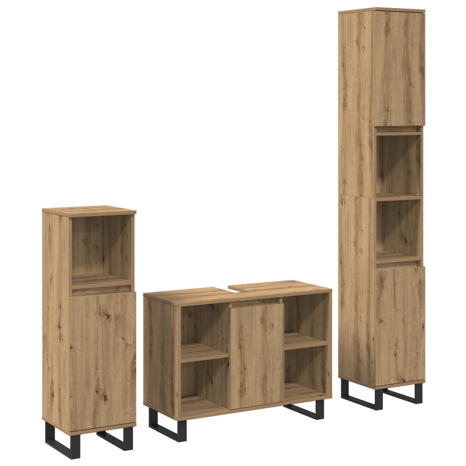 vidaXL Badkamermeubelset met opslag 3 pcs Bruin Bewerkt hout afbeelding 1