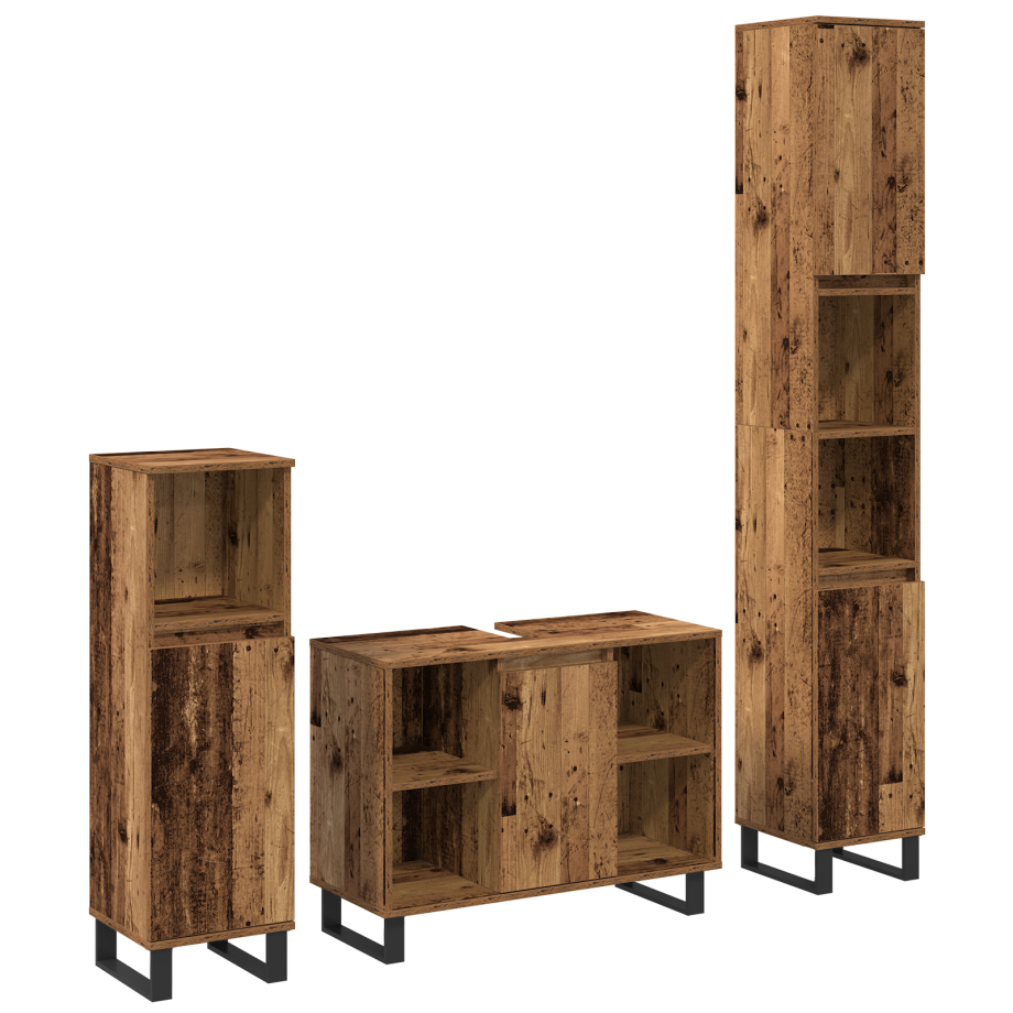 vidaXL Badkamermeubelset met plank met opslag 3 pcs Bruin Bewerkt hout vidaXL Badkamermeubelset met plank met opslag 3 pcs Bruin Bewerkt hout afbeelding 1