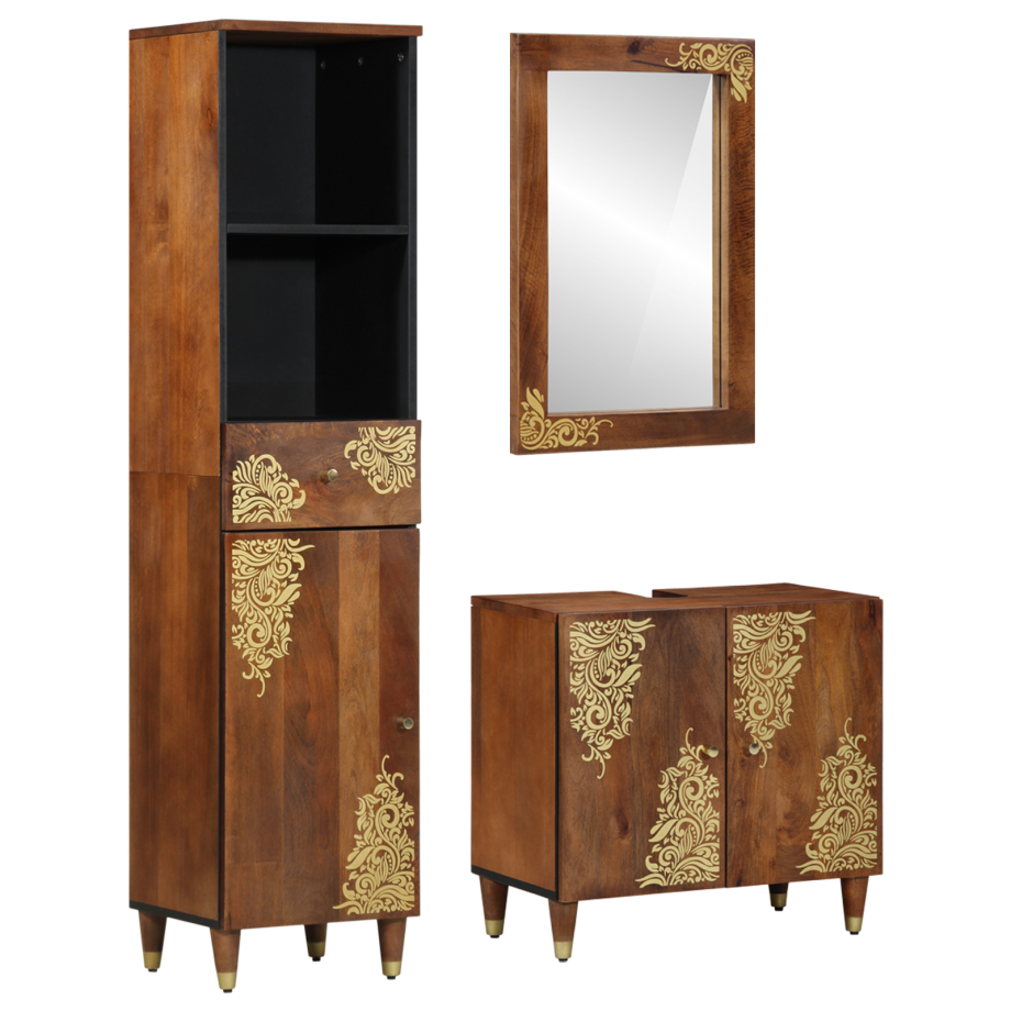 vidaXL Badkamerkastenset met lade 3 pcs Honingbruin Massief Mango Hout afbeelding 1