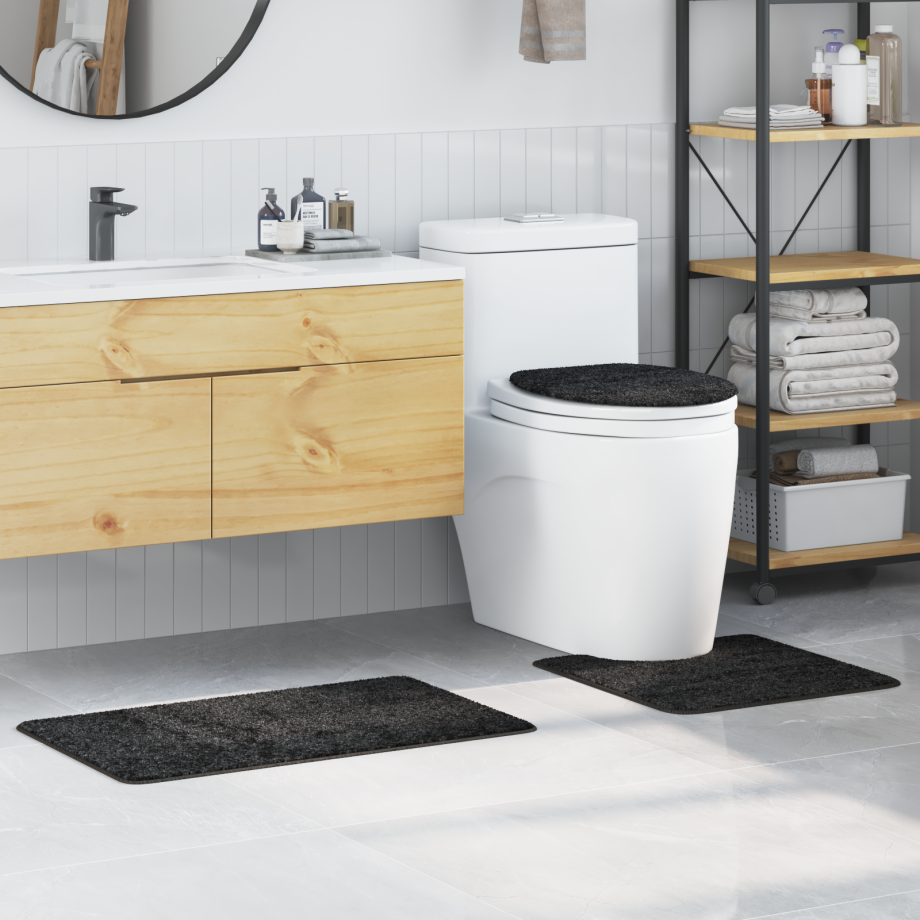 vidaXL 3-delige Badmattenset anti-slip polypropeen donkergrijs afbeelding 1