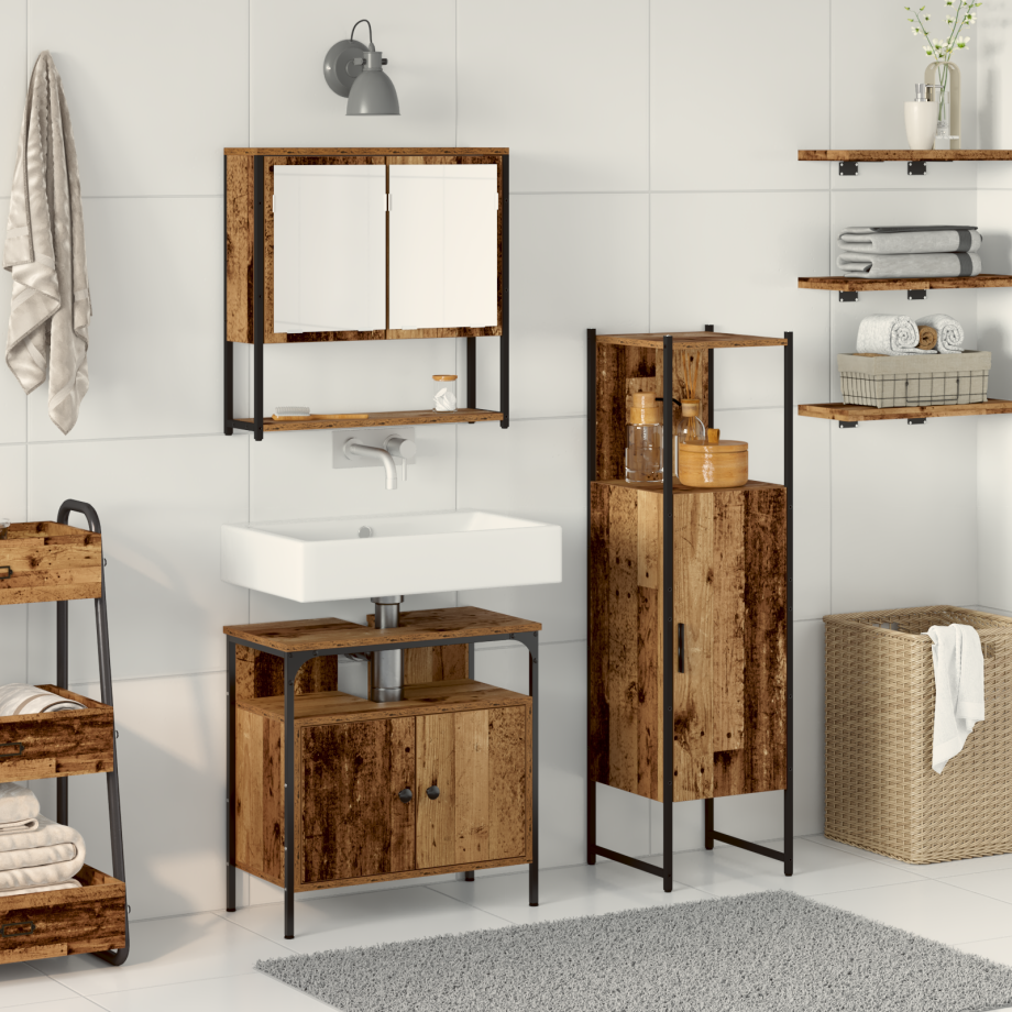 vidaXL 3-delige Badmeubelset Oud Hout Geperst Hout afbeelding 1