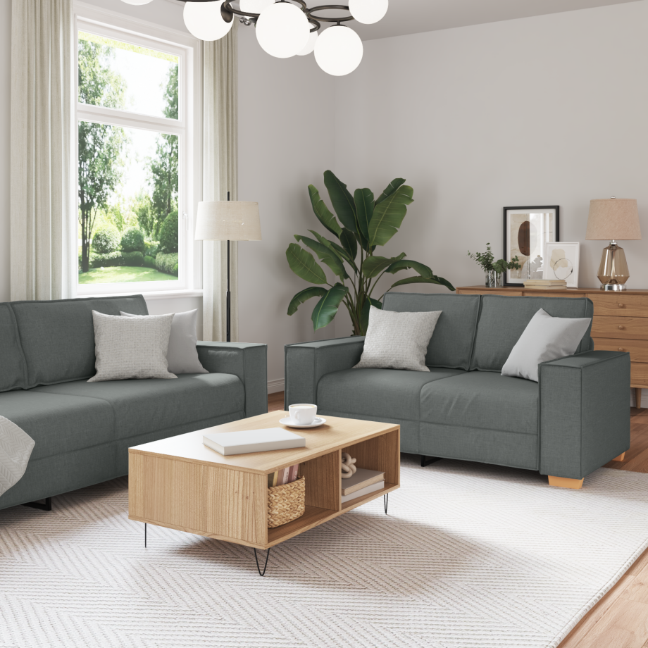vidaXL Bank 3 pcs Donkergrijs 220 x 80 x 84 cm Linnen-mix stof afbeelding 1