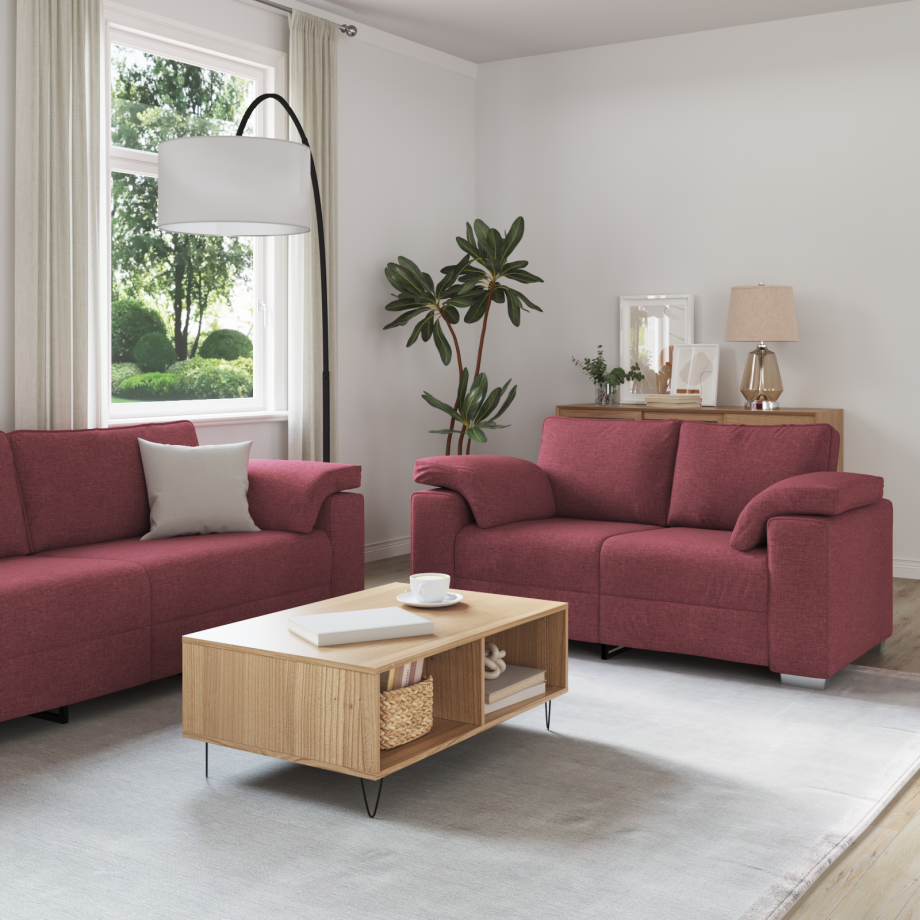 vidaXL Bank 3 pcs Windrood 219 x 80 x 82 cm Linnen-mix stof afbeelding 1
