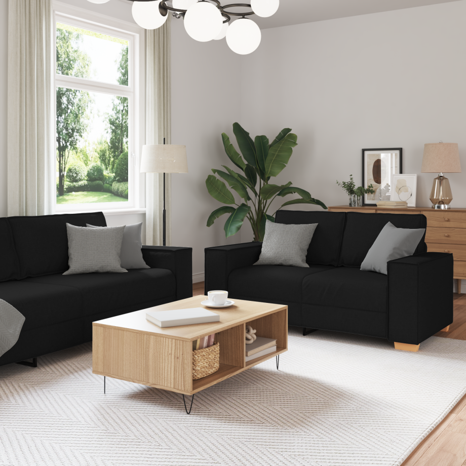 vidaXL Bank 3 pcs Zwart 220 x 80 x 84 cm Linnen-mix stof afbeelding 1