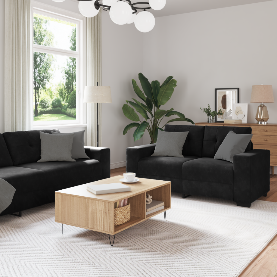 vidaXL Bankstel 3 pcs Zwart 221 x 80 x 80 cm Fluweel afbeelding 1
