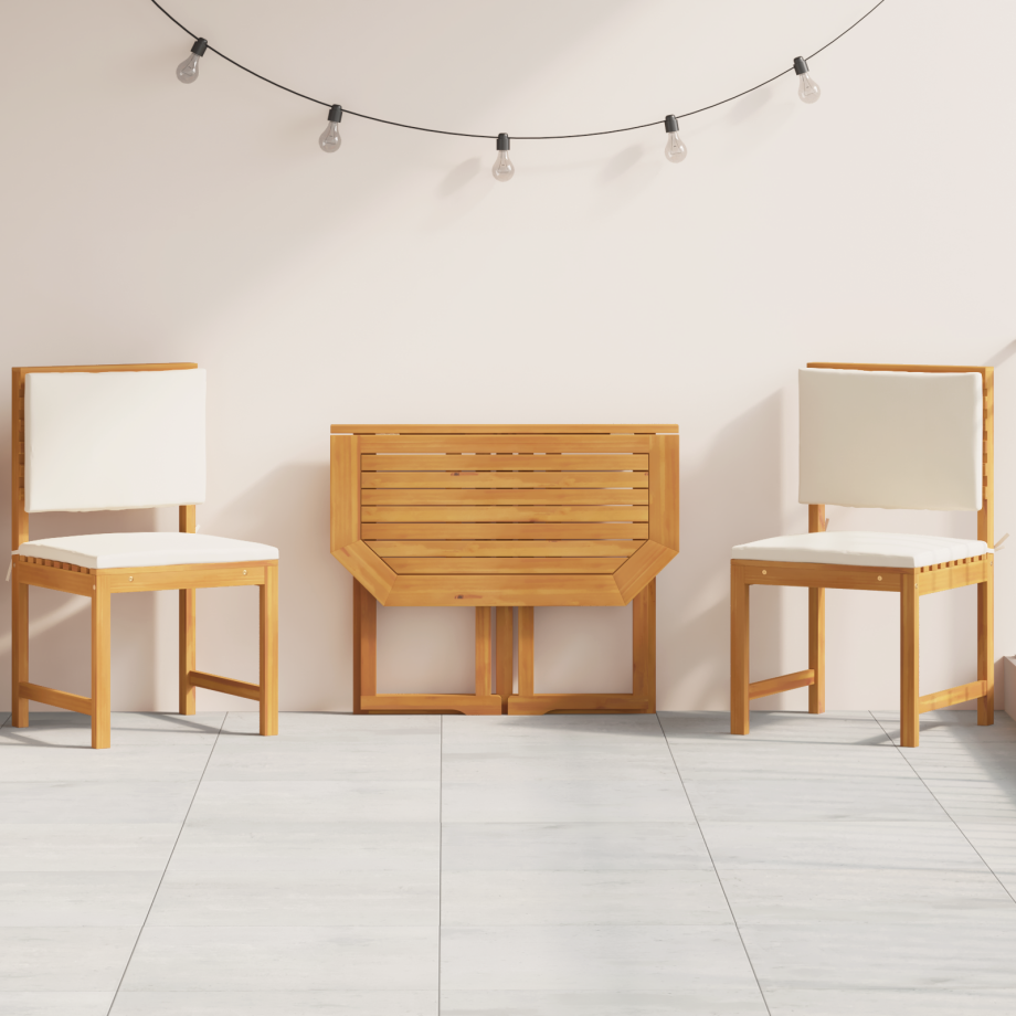 vidaXL 3-delige Bistroset voor in de Tuin met Kussens van Massief Acaciahout afbeelding 1