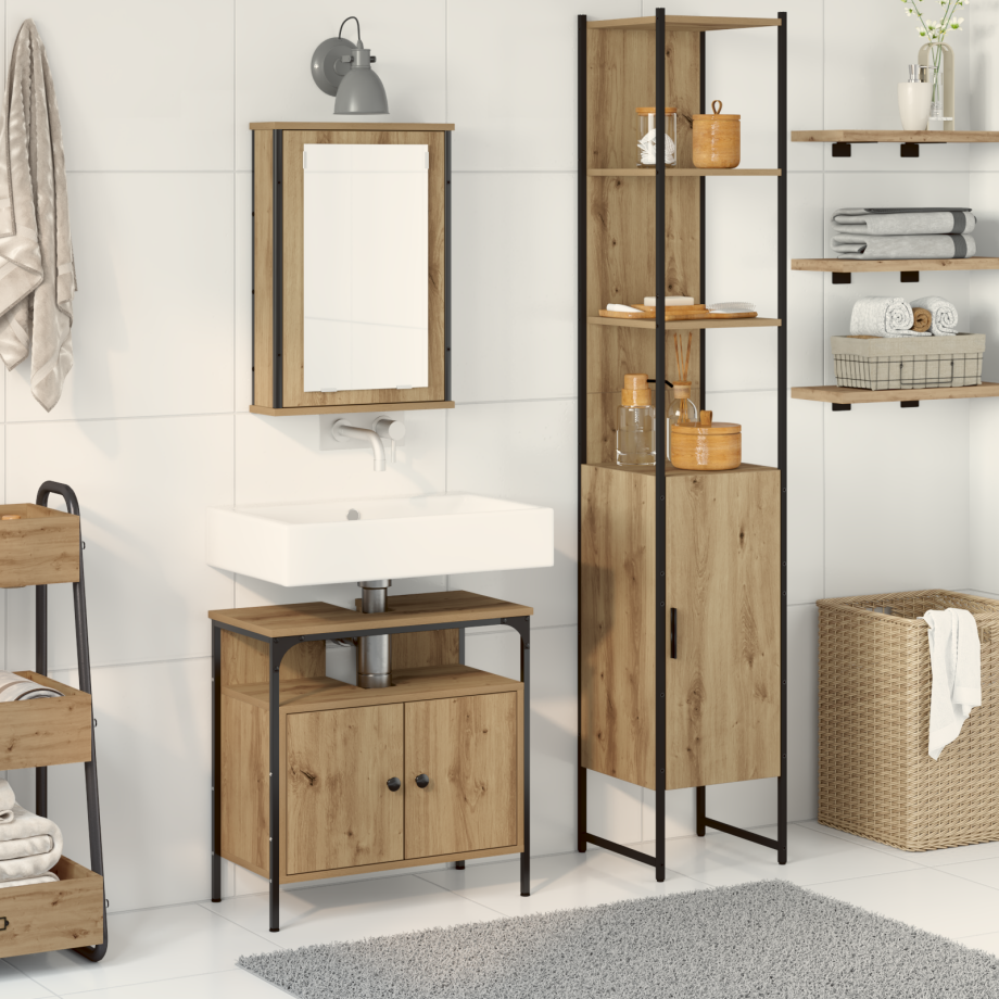 vidaXL 3-delige kaptafelset Bruin Eiken Hout afbeelding 1