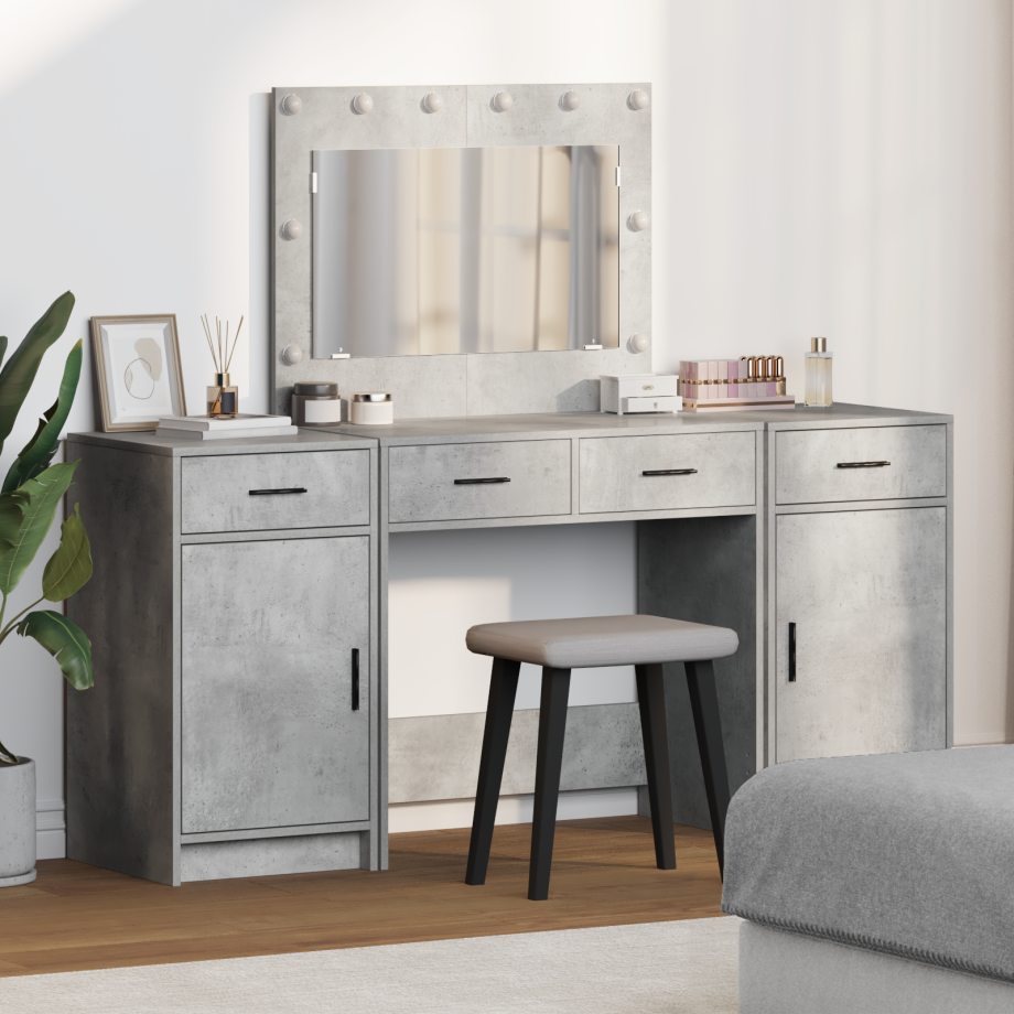 vidaXL 3-delige kaptafelset met LED in betonlook afbeelding 1