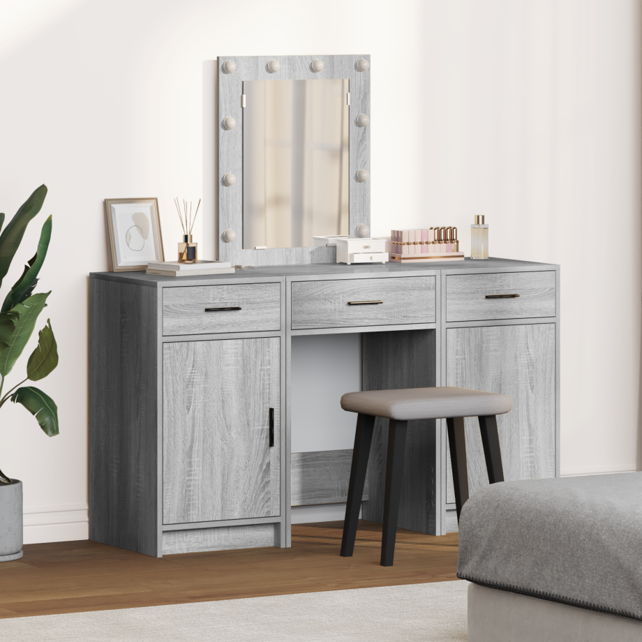 vidaXL 3-delige kaptafelset met LED in grijs sonoma hout afbeelding 1