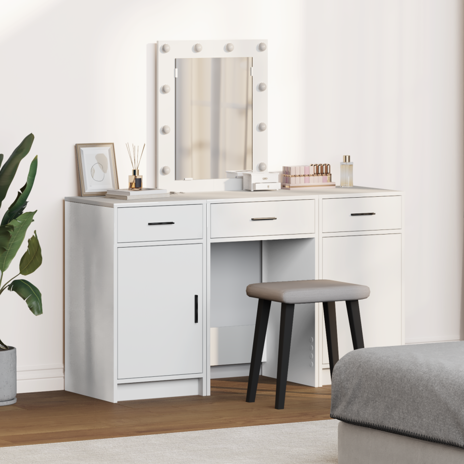 vidaXL 3-delige kaptafelset met LED in wit gelamineerd hout afbeelding 1