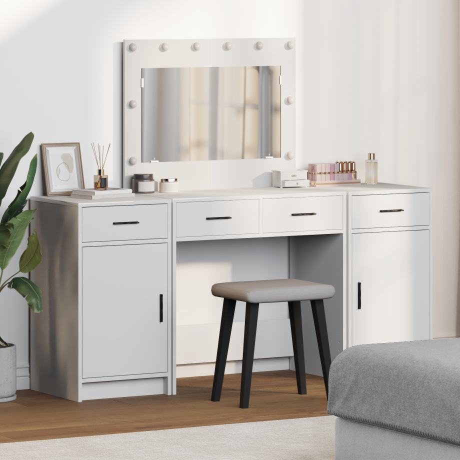 vidaXL 3-delige Kaptafelset met LED, Wit Gelaagd Hout afbeelding 1