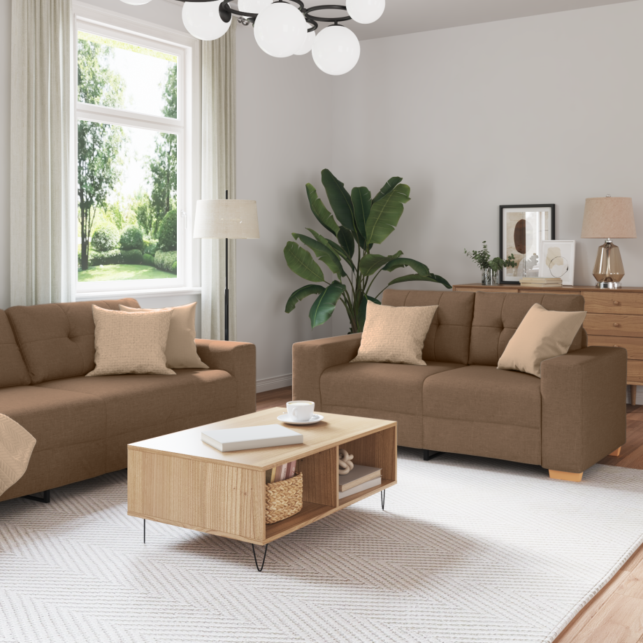 vidaXL 3-delige Sofaset met Kussens - Bruin Stof afbeelding 1