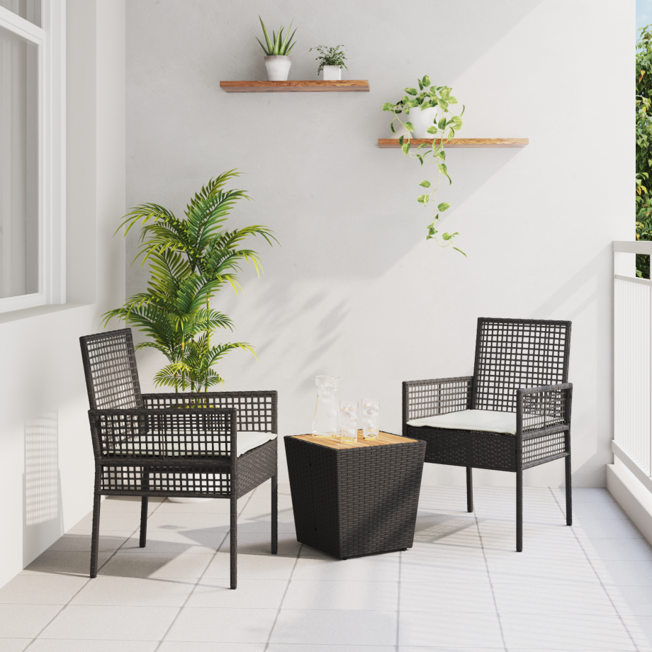 vidaXL 3-delige tuin bistroset met kussens zwart poly rattan vidaXL 3-delige tuin bistroset met kussens zwart poly rattan afbeelding 1