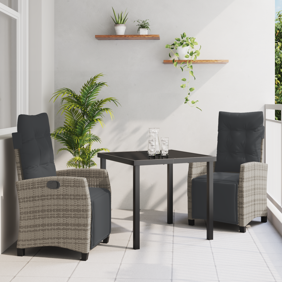 vidaXL 3-delige tuin eetset Grijs Poly Rattan afbeelding 1