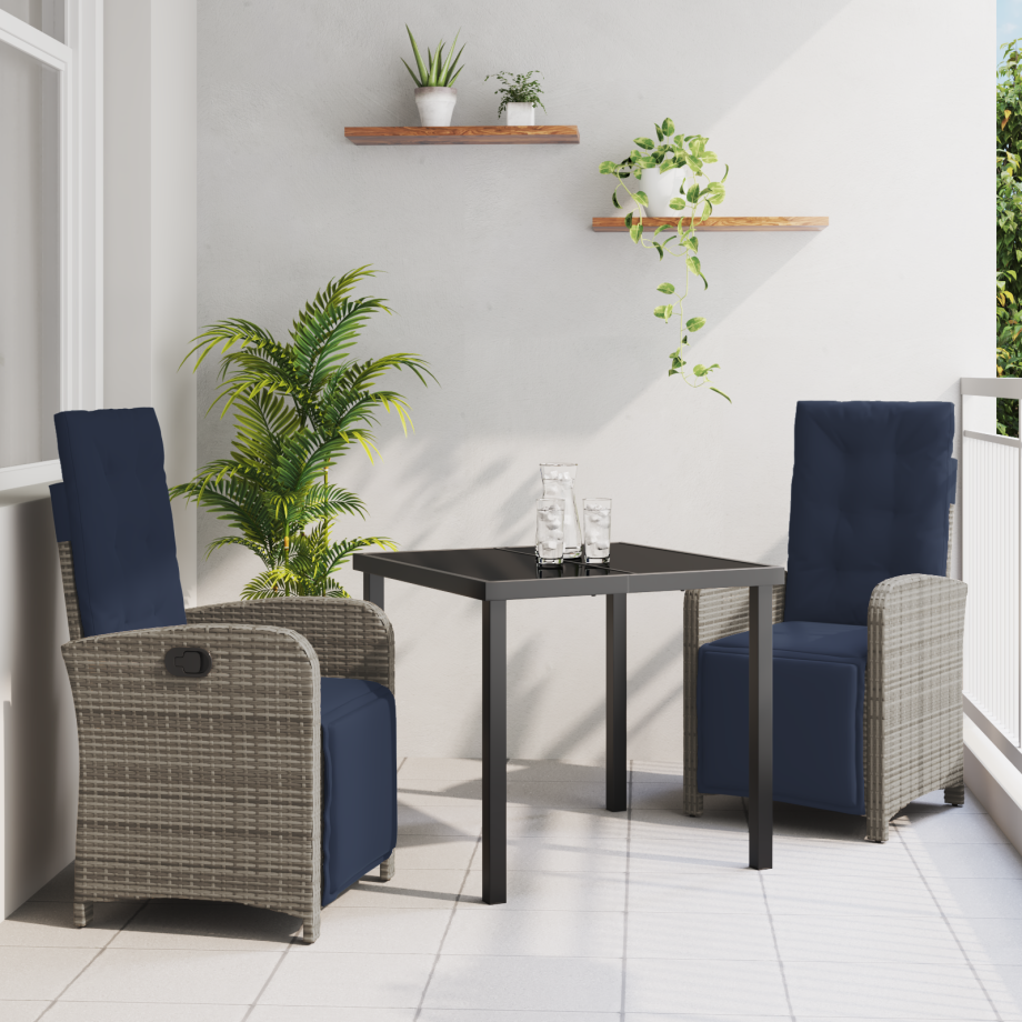 vidaXL 3-delige Tuin Eetset Grijs Poly Rattan afbeelding 1