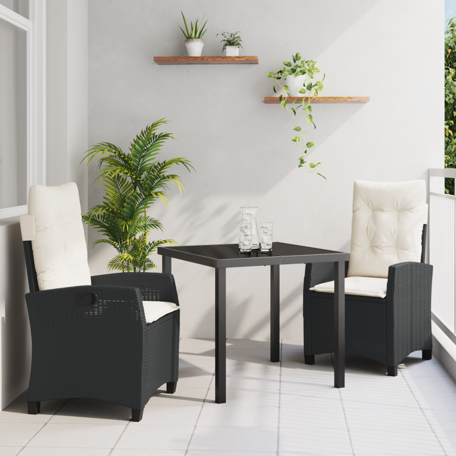 vidaXL 3-delige Tuin Eetset met Kussens Zwart Poly Rattan vidaXL 3-delige Tuin Eetset met Kussens Zwart Poly Rattan afbeelding 1