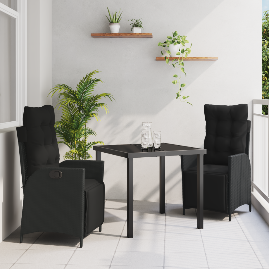 vidaXL 3-delige Tuin Eetset Zwart Poly Rattan afbeelding 1