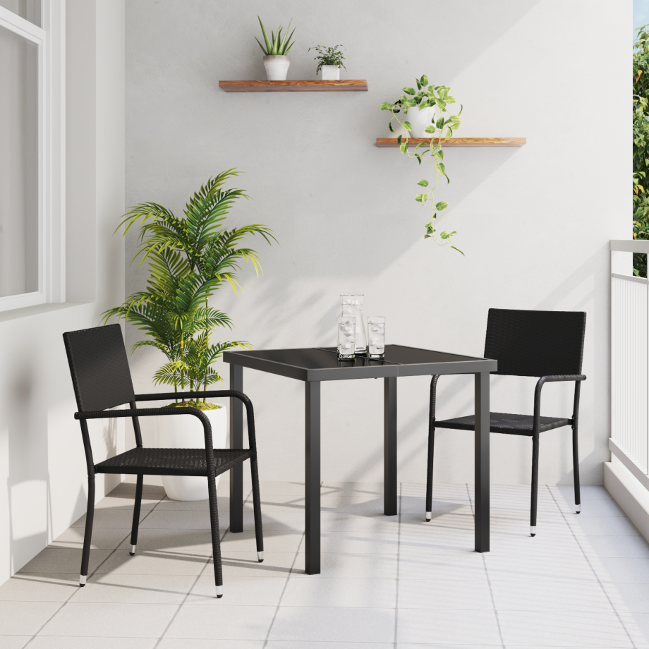 vidaXL 3-delige Tuin Eetset Zwart Poly Rattan afbeelding 1