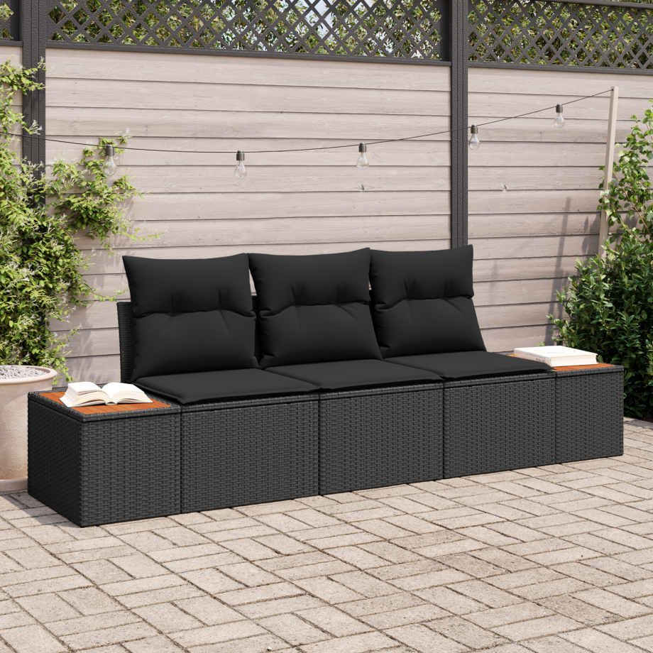 vidaXL Tuin Sofa Set met kussen 3 pcs Zwart poly rattan vidaXL Tuin Sofa Set met kussen 3 pcs Zwart poly rattan afbeelding 1
