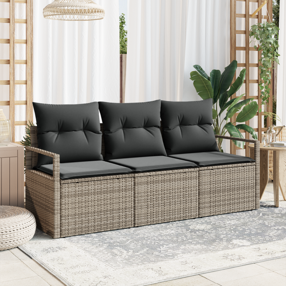 vidaXL Bankstel 3 pcs Grijs poly rattan vidaXL Bankstel 3 pcs Grijs poly rattan afbeelding 1