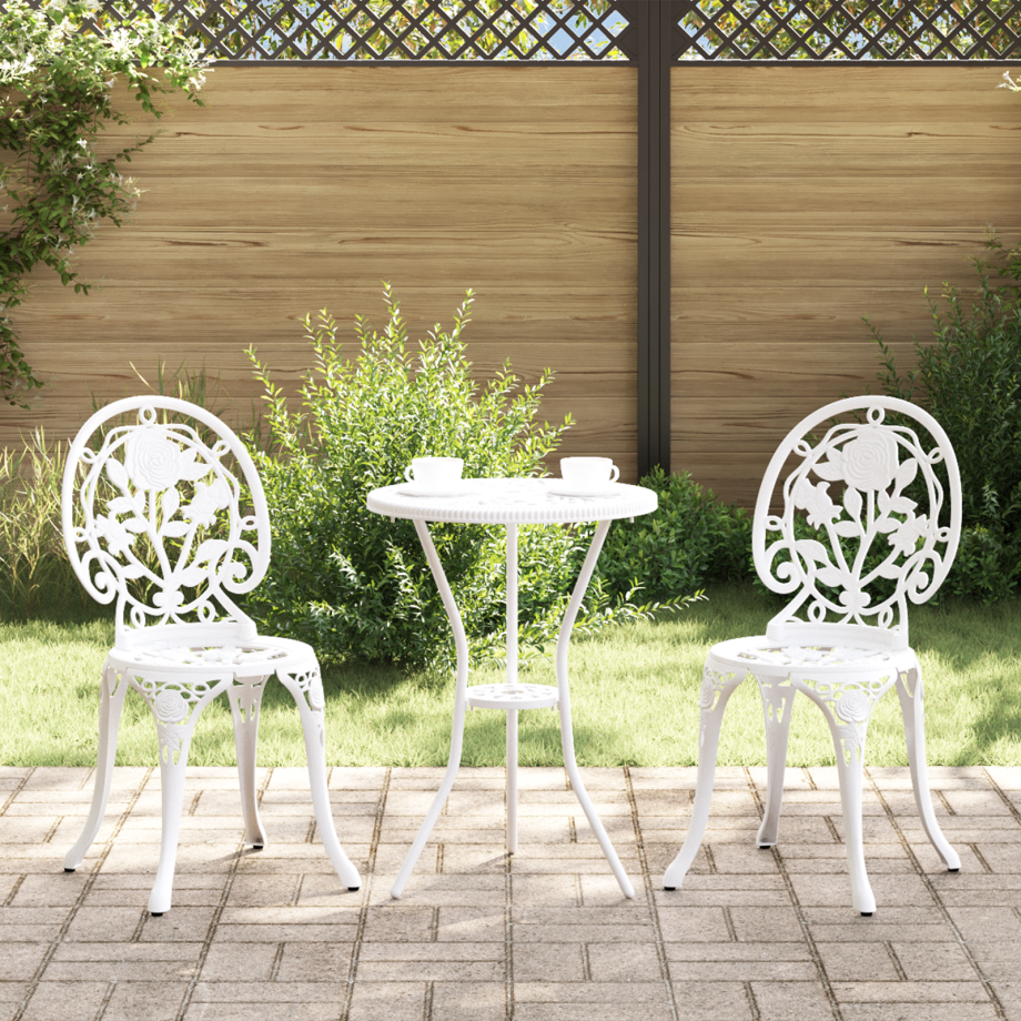 vidaXL 3-delige Tuinbistroset gietaluminium wit afbeelding 1