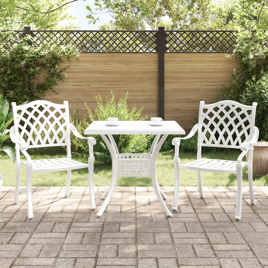 vidaXL 3-delige Tuinbistroset gietaluminium wit afbeelding 1