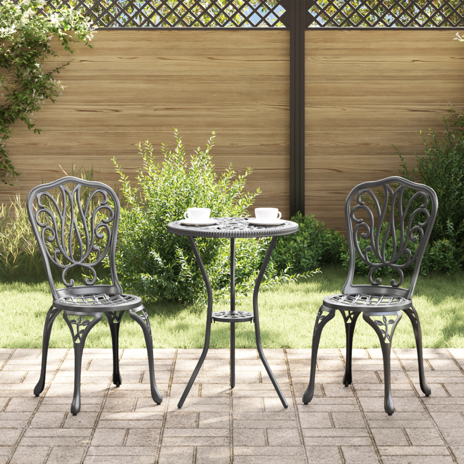 vidaXL 3-delige Tuinbistroset gietaluminium zwart afbeelding 1