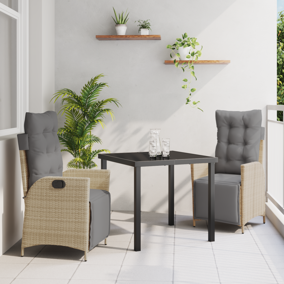 vidaXL 3-delige tuinset eetset beige poly rattan vidaXL 3-delige tuinset eetset beige poly rattan afbeelding 1