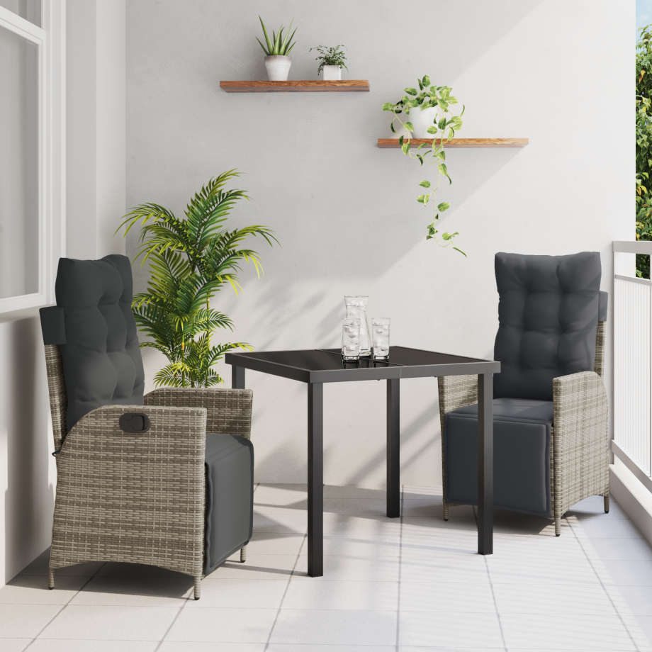 vidaXL 3-delige Tuinset Grijs Poly Rattan afbeelding 1
