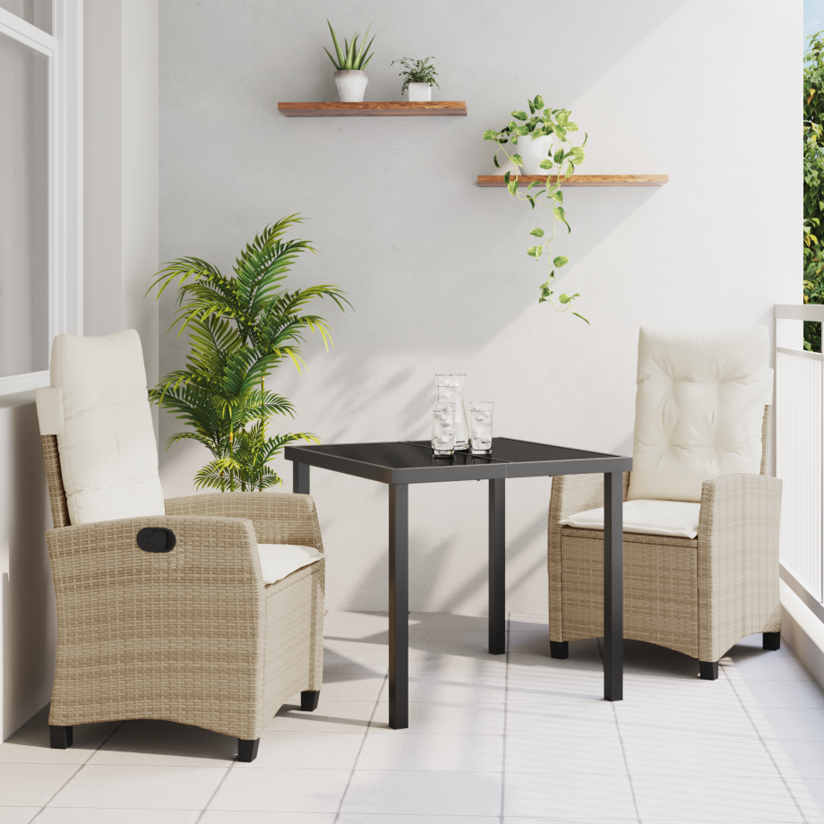 vidaXL 3-delige Tuinset met Kussens Beige Poly Rattan afbeelding 1