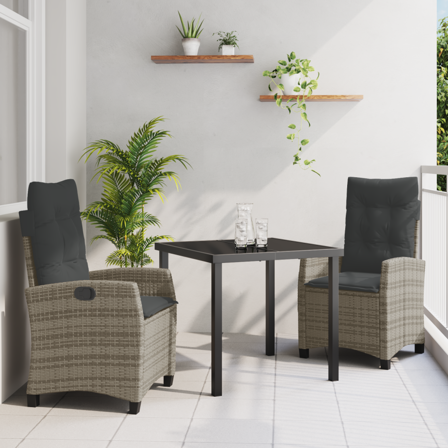 vidaXL 3-delige tuinset met kussens grijs poly rattan afbeelding 1