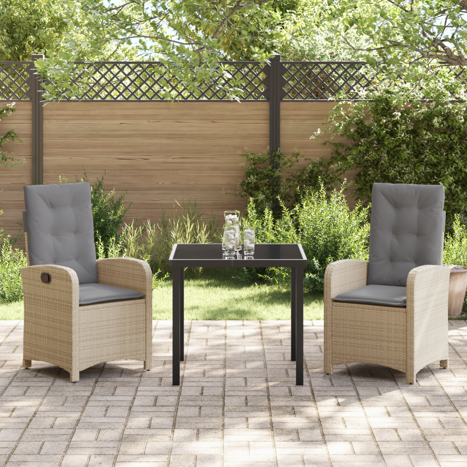 vidaXL 3-delige tuinset met kussens in beige poly rattan afbeelding 1