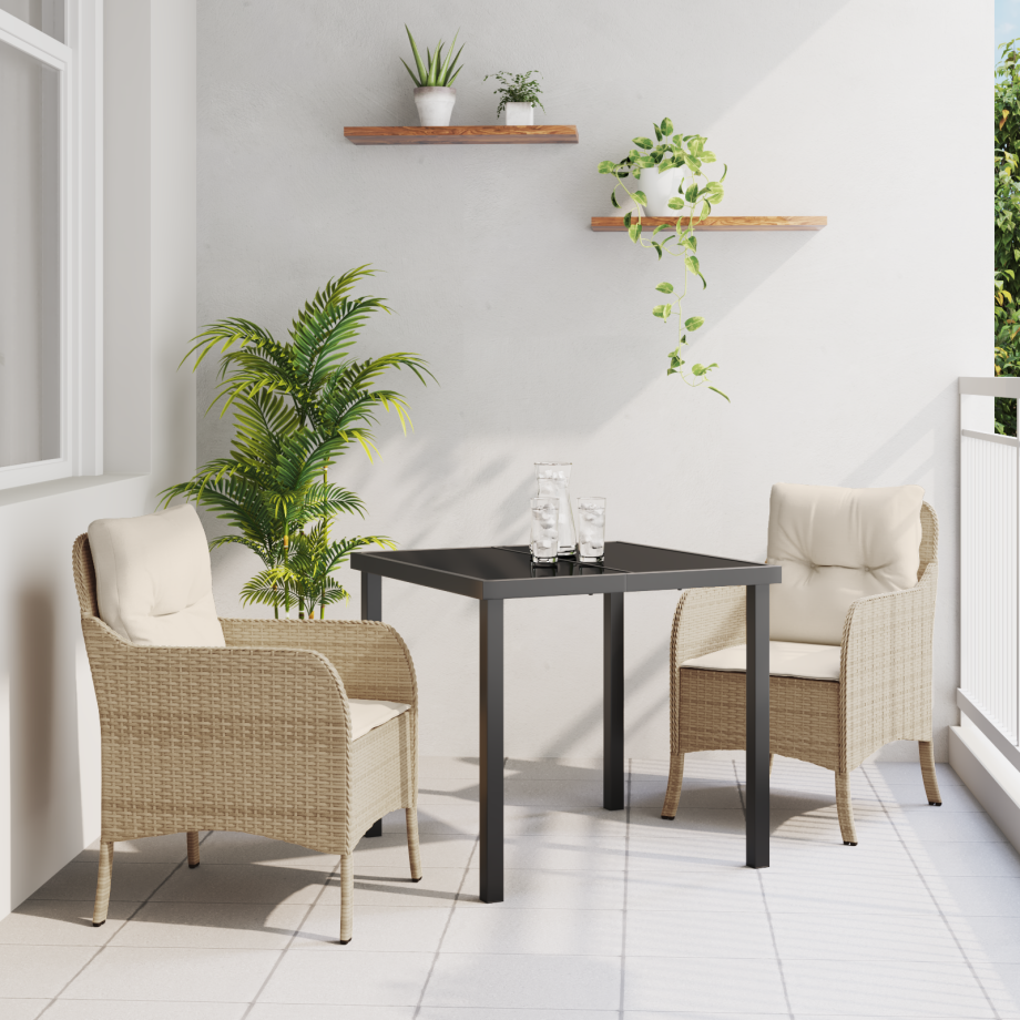 vidaXL 3-delige tuinset met kussens in beige poly rattan afbeelding 1