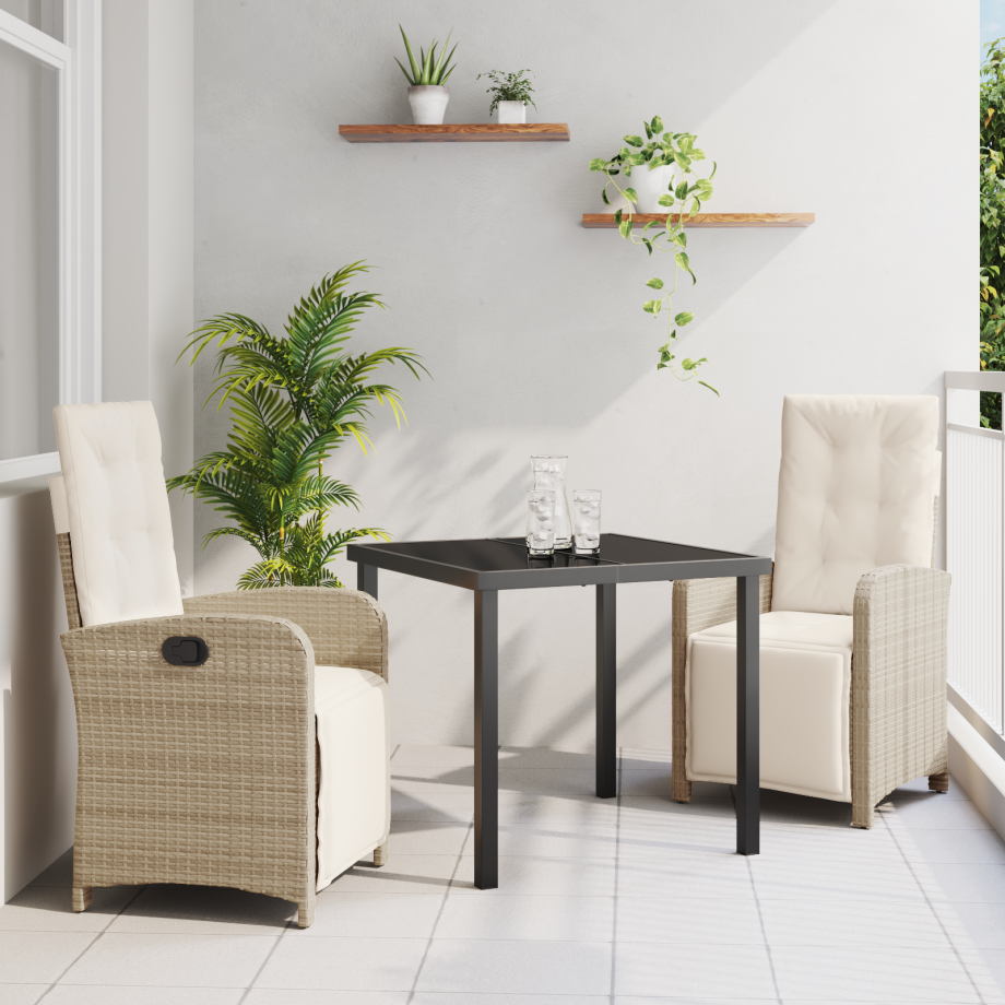 vidaXL 3-delige tuinset met kussens in beige poly rattan afbeelding 1