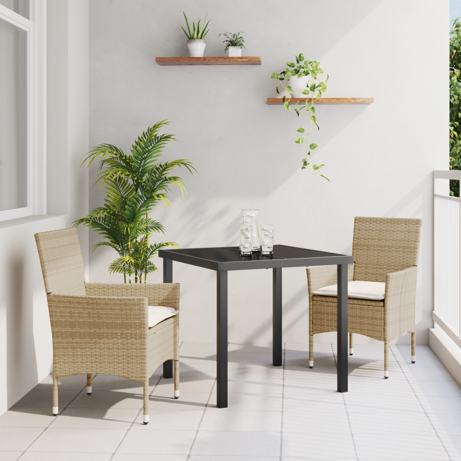 vidaXL 3-delige tuinset met kussens in beige poly rattan afbeelding 1