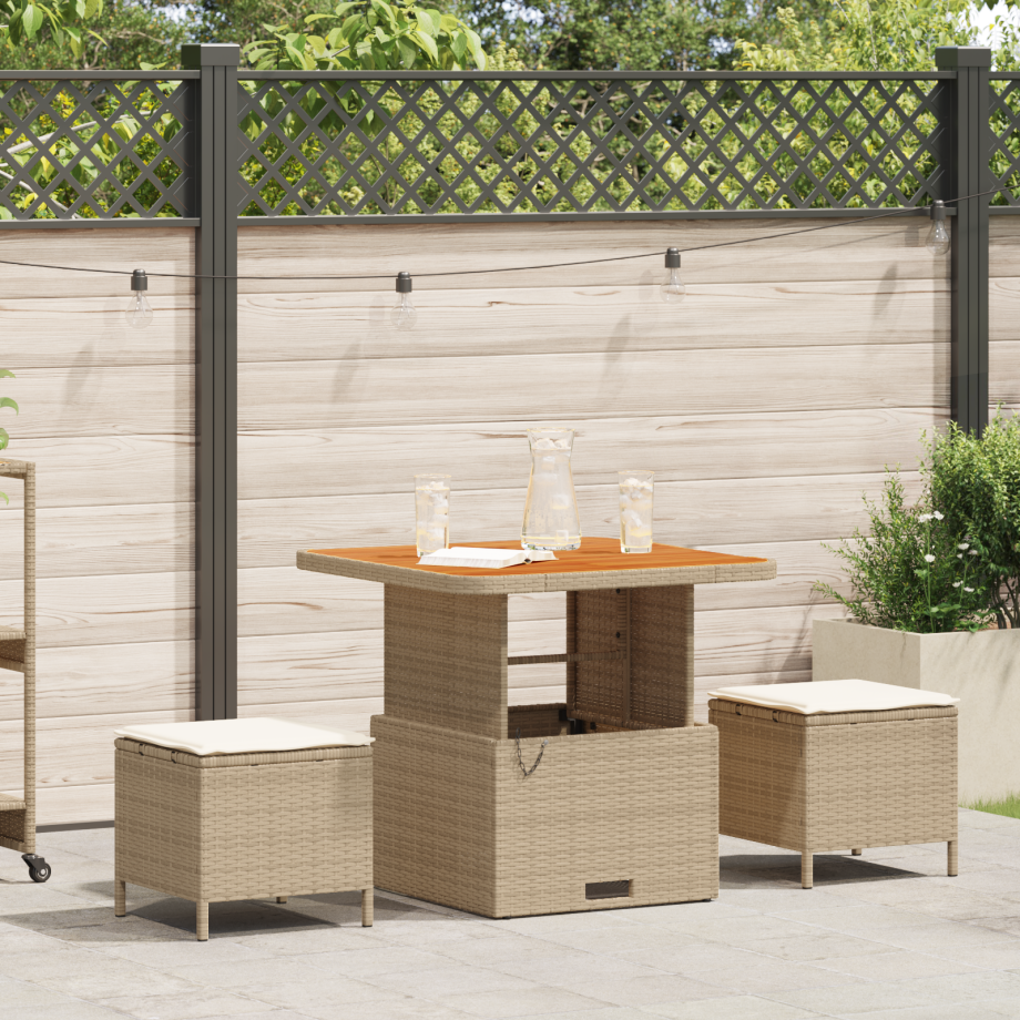 vidaXL 3-delige Tuinset met kussens poly rattan acaciahout beige vidaXL 3-delige Tuinset met kussens poly rattan acaciahout beige afbeelding 1