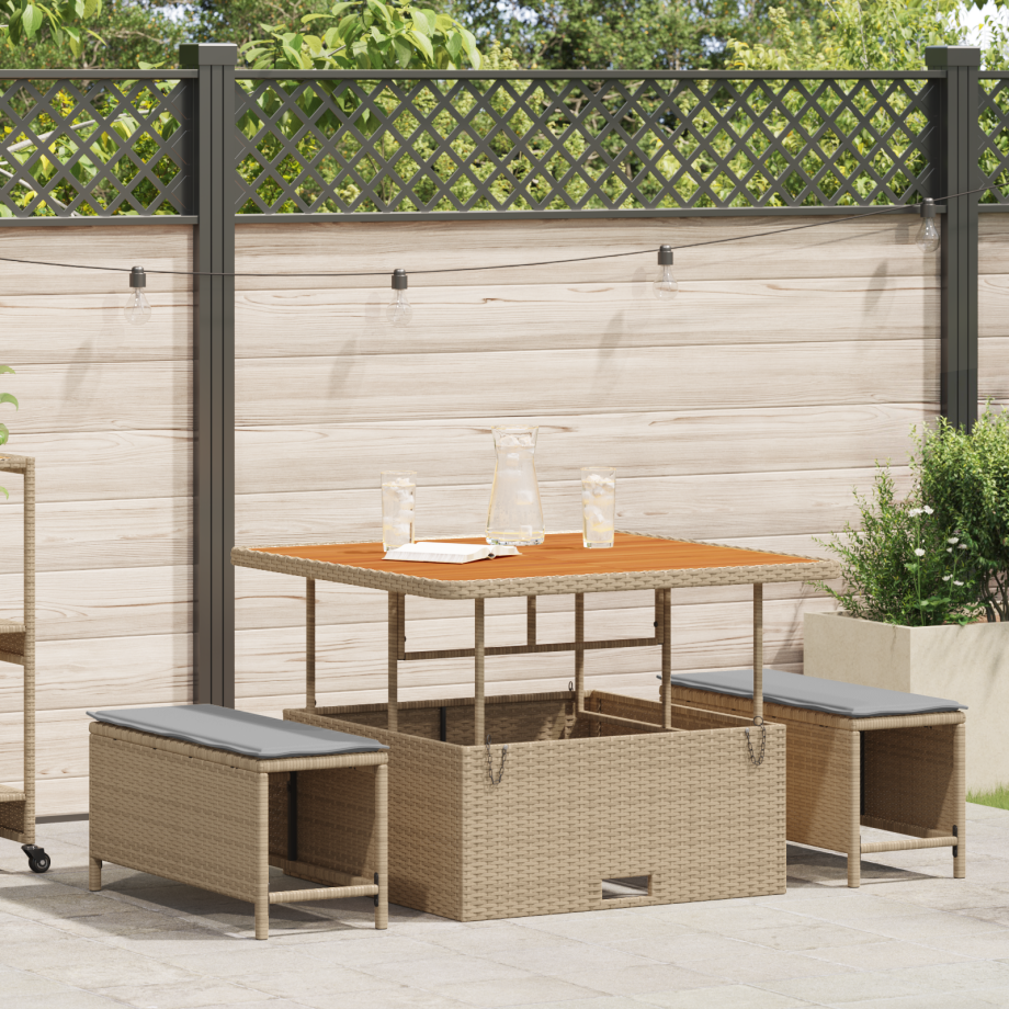 vidaXL 3-delige Tuinset met kussens poly rattan acaciahout beige vidaXL 3-delige Tuinset met kussens poly rattan acaciahout beige afbeelding 1