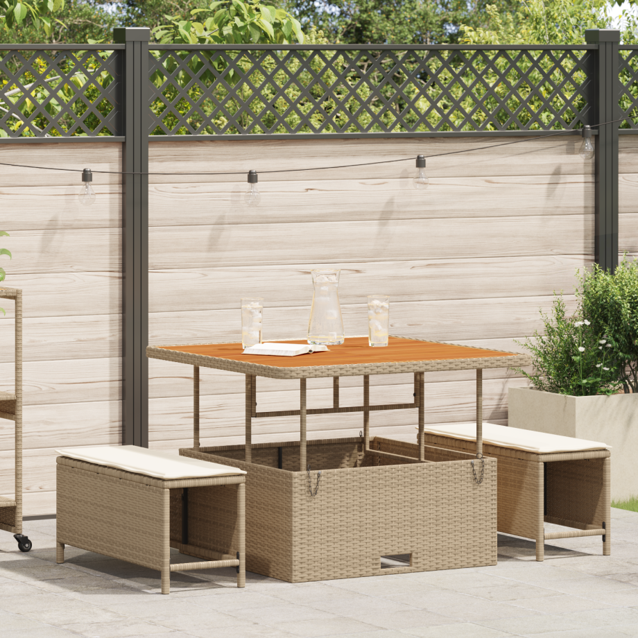 vidaXL 3-delige Tuinset met kussens poly rattan acaciahout beige vidaXL 3-delige Tuinset met kussens poly rattan acaciahout beige afbeelding 1