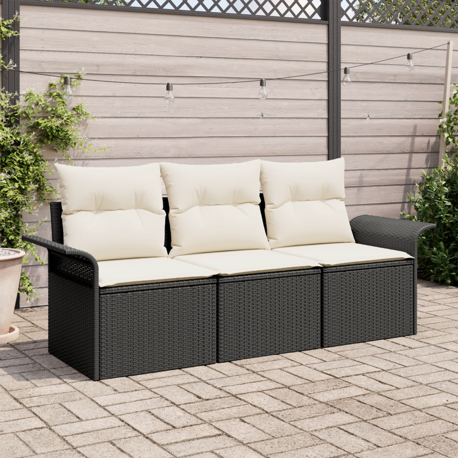 vidaXL Bankstel met kussen 3 pcs Zwart poly rattan vidaXL Bankstel met kussen 3 pcs Zwart poly rattan afbeelding 1