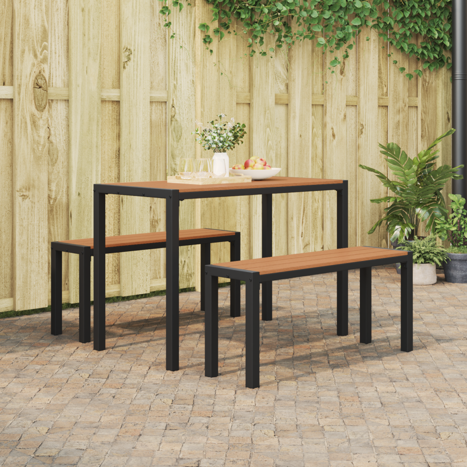 vidaXL 3 delige Tuinset staal en WPC bruin afbeelding 1