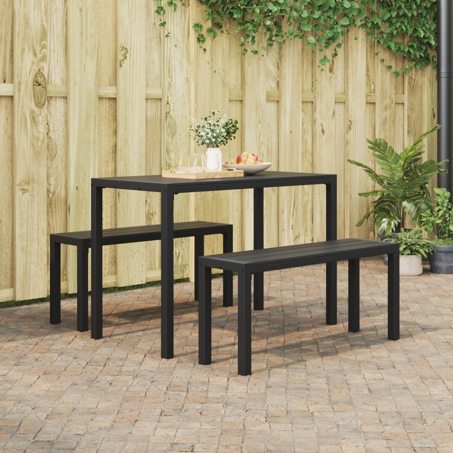 vidaXL 3-delige Tuinset staal en WPC zwart afbeelding 1