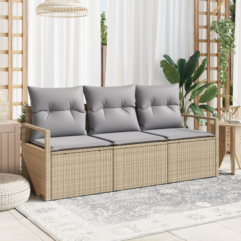 vidaXL Bankstel 3 pcs Beige poly rattan afbeelding 1